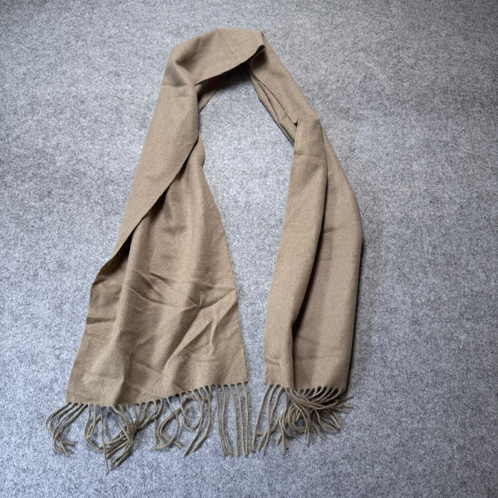 Enzo Mantovani 100% Cashmere Scarf Taupe Beige Fringe Soft Luxury